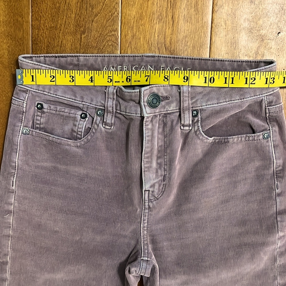 American Eagle Super Stretch Lavender Hi-Rise Crop Flare Jeans Size 2 Corduroy - Picture 4 of 12